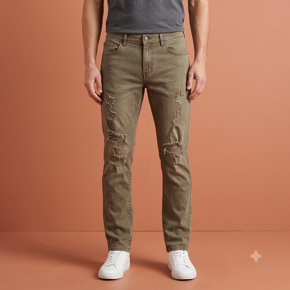 Waimea Skinny‎ Fit Distressed Jeans Mens 34x32 Olive Drab Stretch Denim EUC